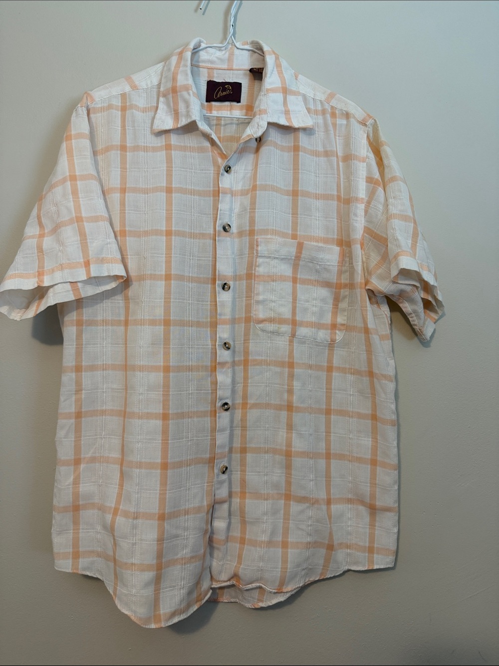 Arnie White and Peach Plaid Short Sleeve Button-Down